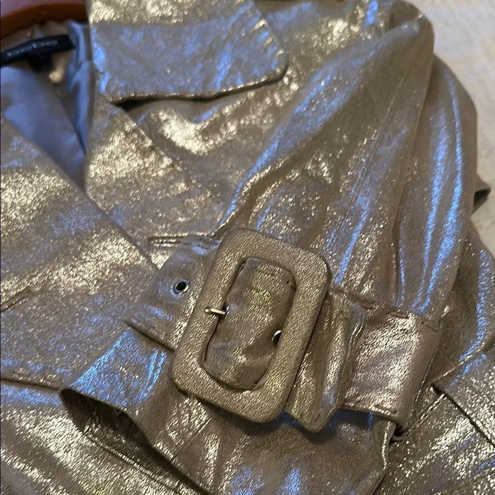 Vintage Bebe Shimmering leather Silver Trench Coat Retro Small - Picture 9 of 9